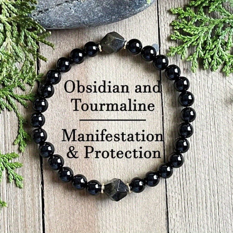 Huaxia Treasures Black Obsidian Bracelet (Diamond Cut) - Protection & Success Gemstone Jewelry