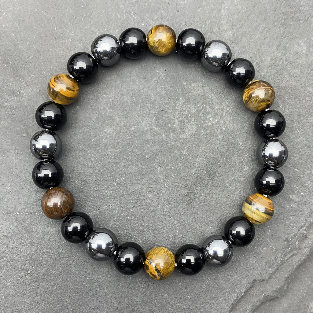 Huaxia Treasures Pixiu Energy Bracelet - Tiger Eye & Black Obsidian for Wealth & Success