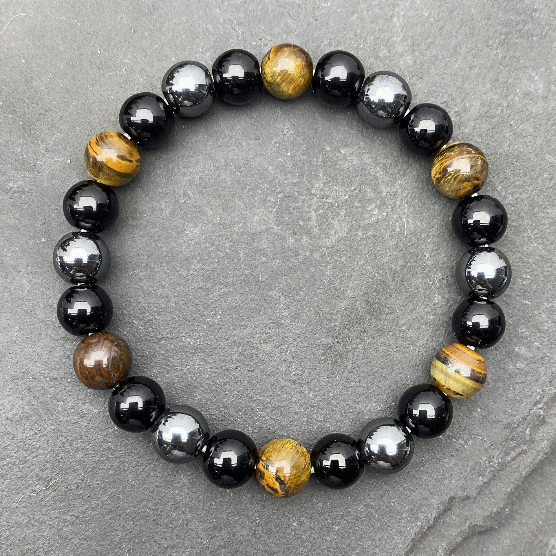 Huaxia Treasures Pixiu Energy Bracelet - Tiger Eye & Black Obsidian for Wealth & Success