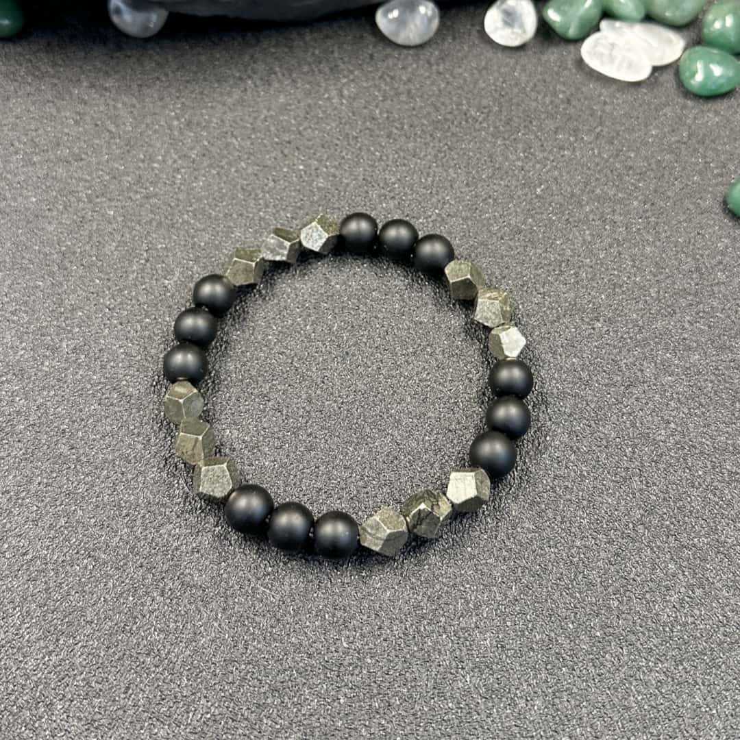 Huaxia Treasures Pyrite & Black Agate Bracelet - Wealth, Protection & Success