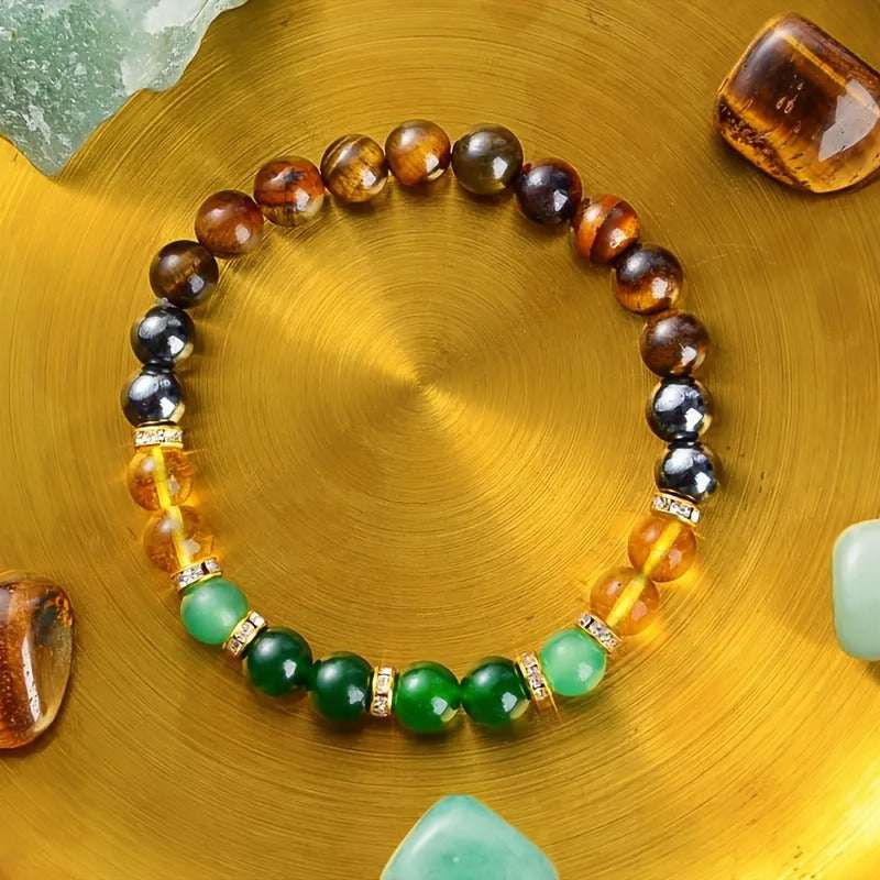 Women’s Crystal Bracelet - Tiger Eye Citrine Black Obsidian Stone Jewelry for Daily Wear