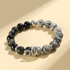 Huaxia Treasures Natural Obsidian & White Turquoise Snake Symbol Transformation Wisdom Bracelet