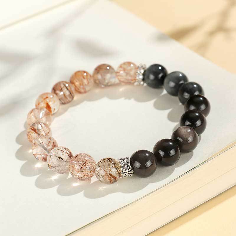 Huaxia Treasures Natural Obsidian & Hawk's Eye Protection Clarity Bracelet
