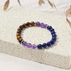 Natural Crystal Bracelet - Amethyst Lapis Lazuli Tiger Eye Stone Beads