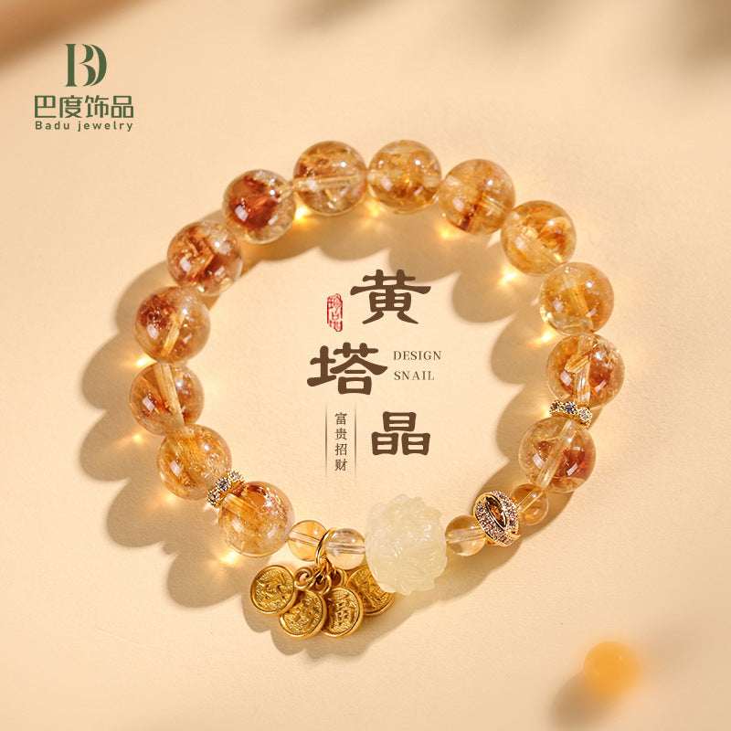 Citrine Beaded Bracelet with Lotus Charm - Daily Wear Jewelry