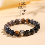 Huaxia Treasures Multi-Gemstone Bracelet - Black Obsidian, Tiger Eye & OM MANI PADME HUM