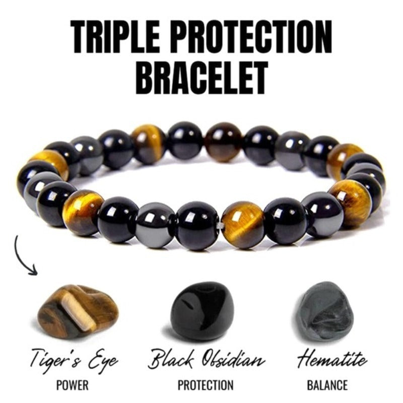 Huaxia Treasures Pixiu Energy Bracelet - Tiger Eye & Black Obsidian for Wealth & Success