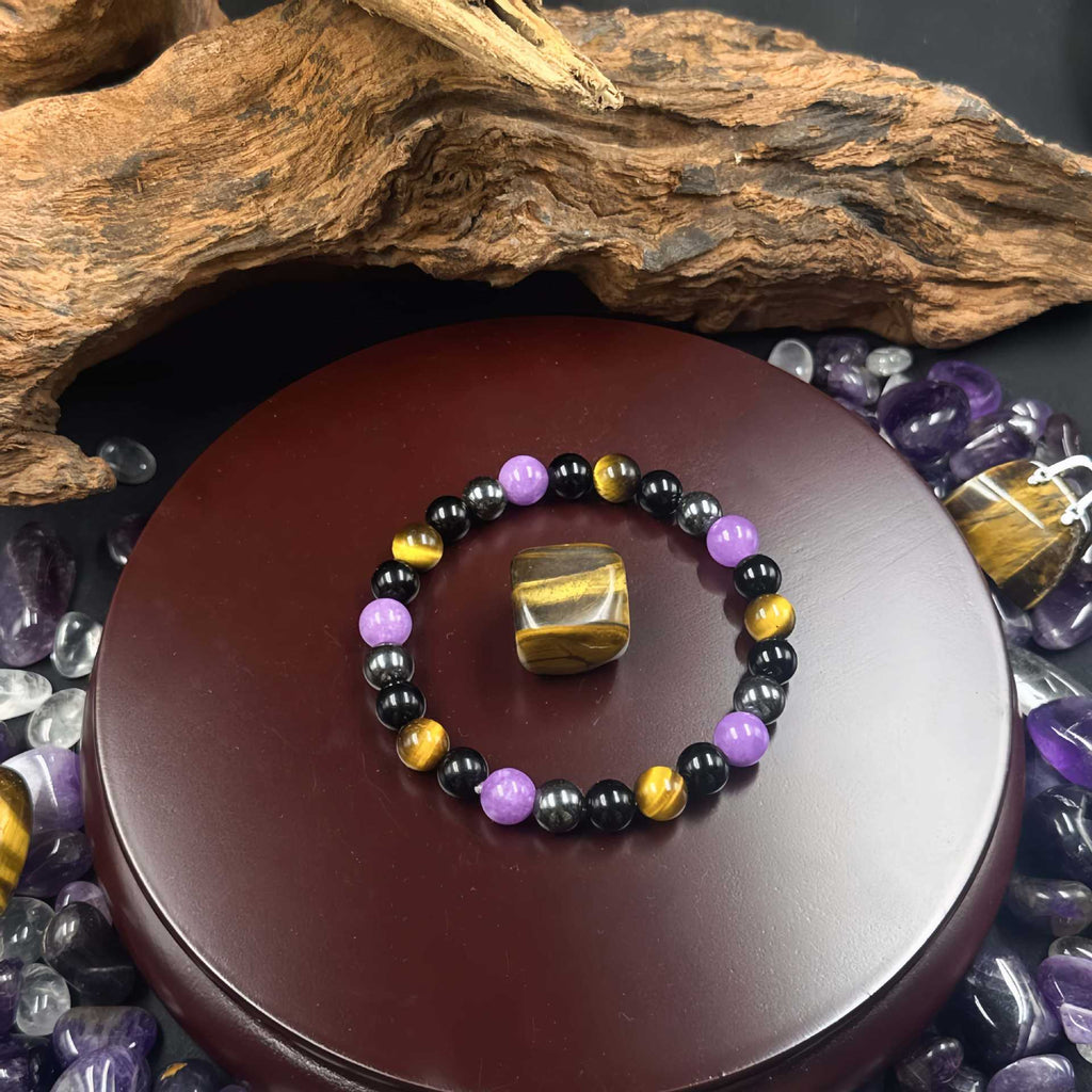 Huaxia Treasures Success & Focus Bracelet - Amethyst & Tiger Eye Energy Jewelry