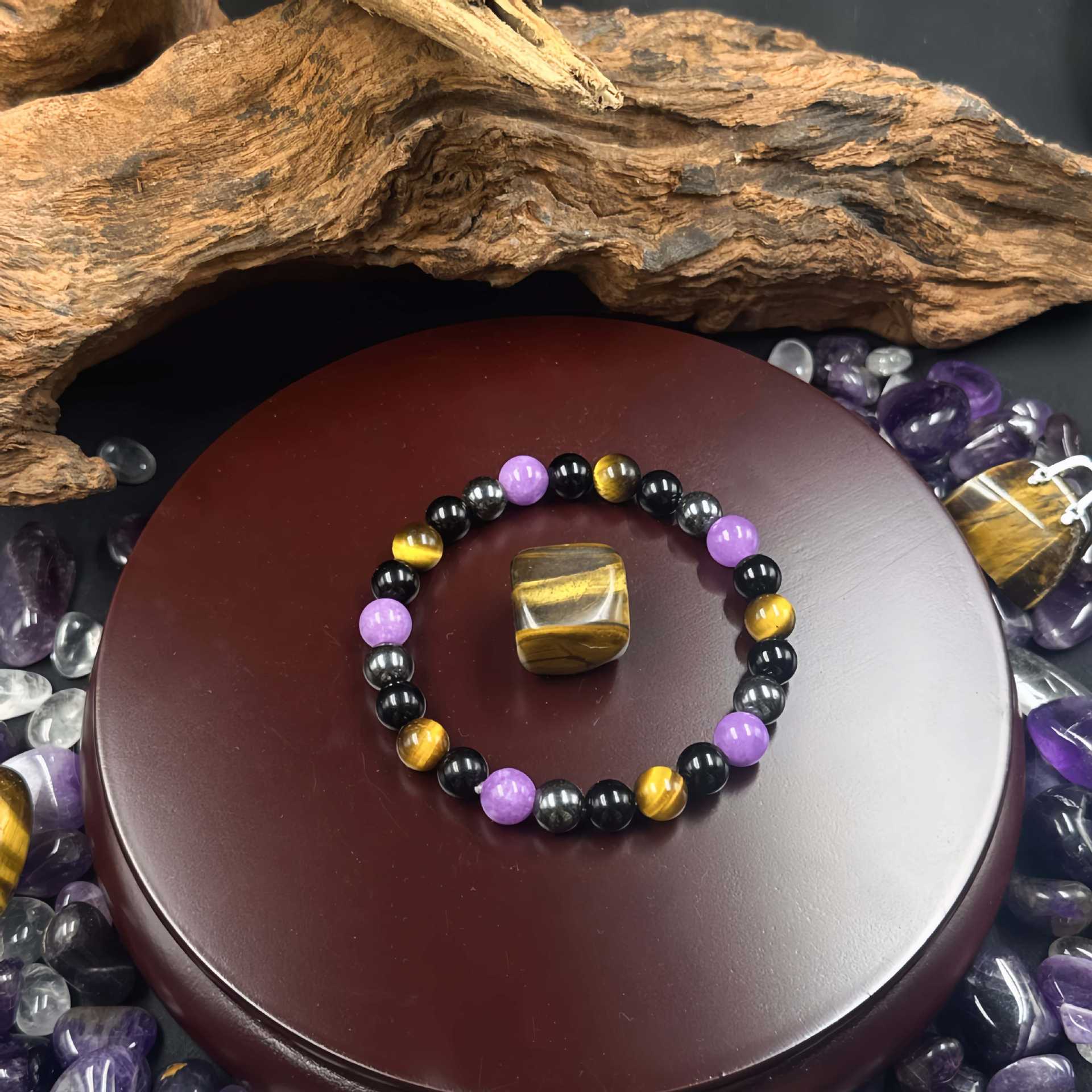 Huaxia Treasures Success & Focus Bracelet - Amethyst & Tiger Eye Energy Jewelry
