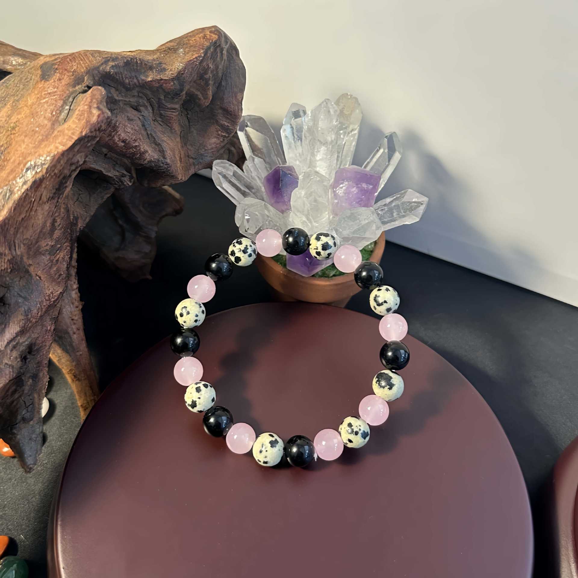 Huaxia Treasures Protection & Love Bracelet - Spot Stone, Rose Quartz & Black Obsidian