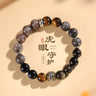 Black Obsidian & Tiger Eye Bracelet - OM MANI PADME HUM Accent Bead, Daily Wear Gemstone Jewelry