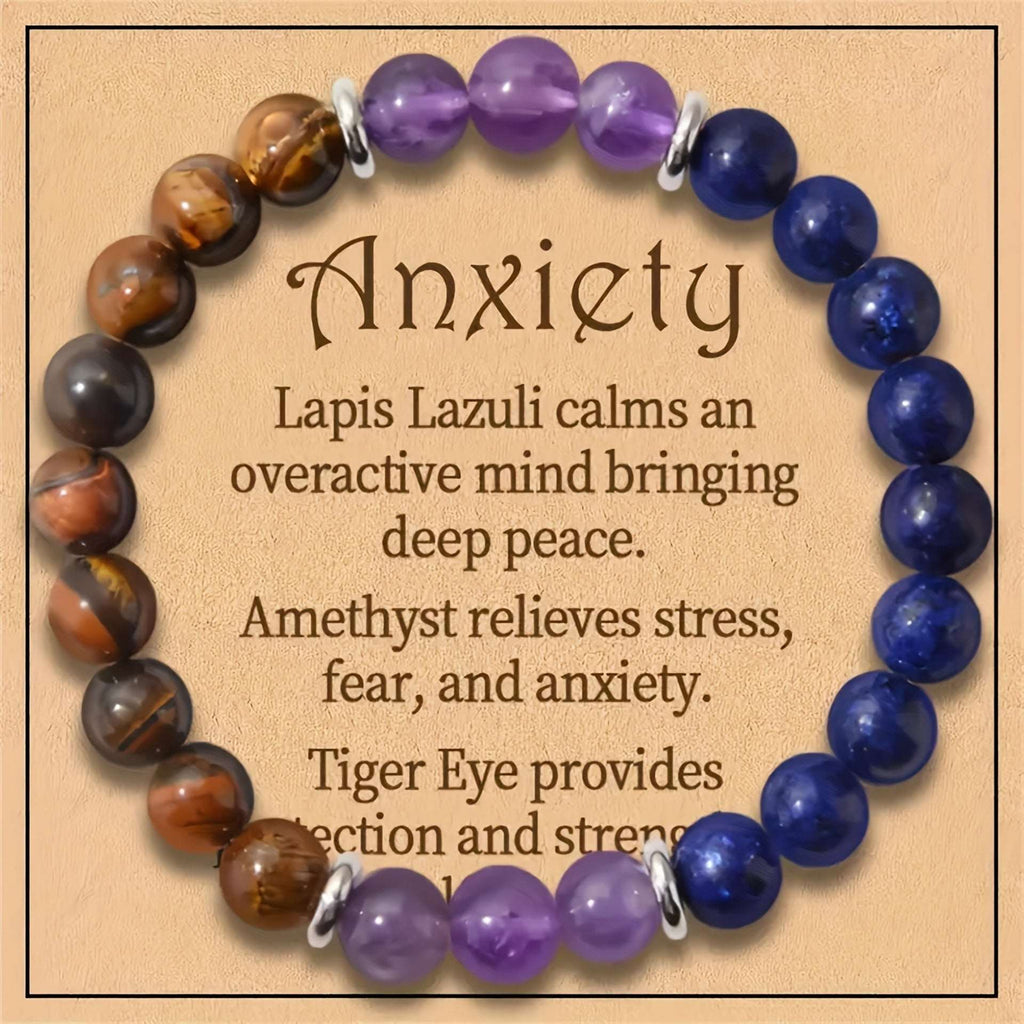 Natural Crystal Bracelet - Amethyst Lapis Lazuli Tiger Eye Stone Beads