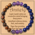 Natural Crystal Bracelet - Amethyst Lapis Lazuli Tiger Eye Stone Beads