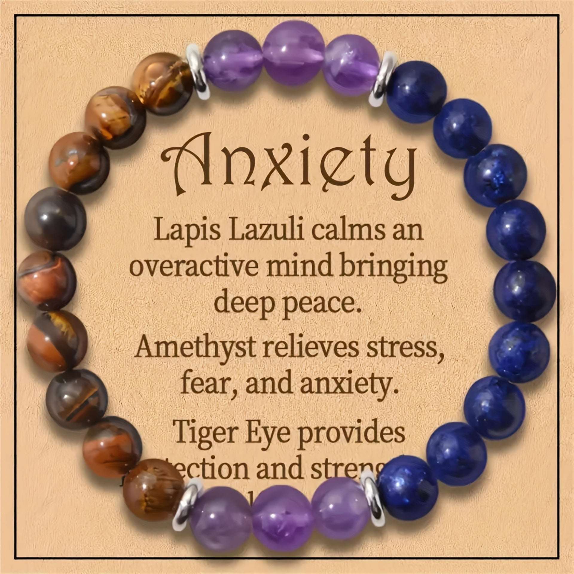 Natural Crystal Bracelet - Amethyst Lapis Lazuli Tiger Eye Stone Beads