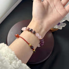 Huaxia Treasures Love & Confidence Bracelet - Garnet, Red Wood Grain Stone & Rose Quartz