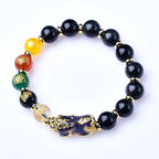 Huaxia Treasures Natural Black Obsidian Bracelet - Citrine, Red Crystal & Pixiu Charm