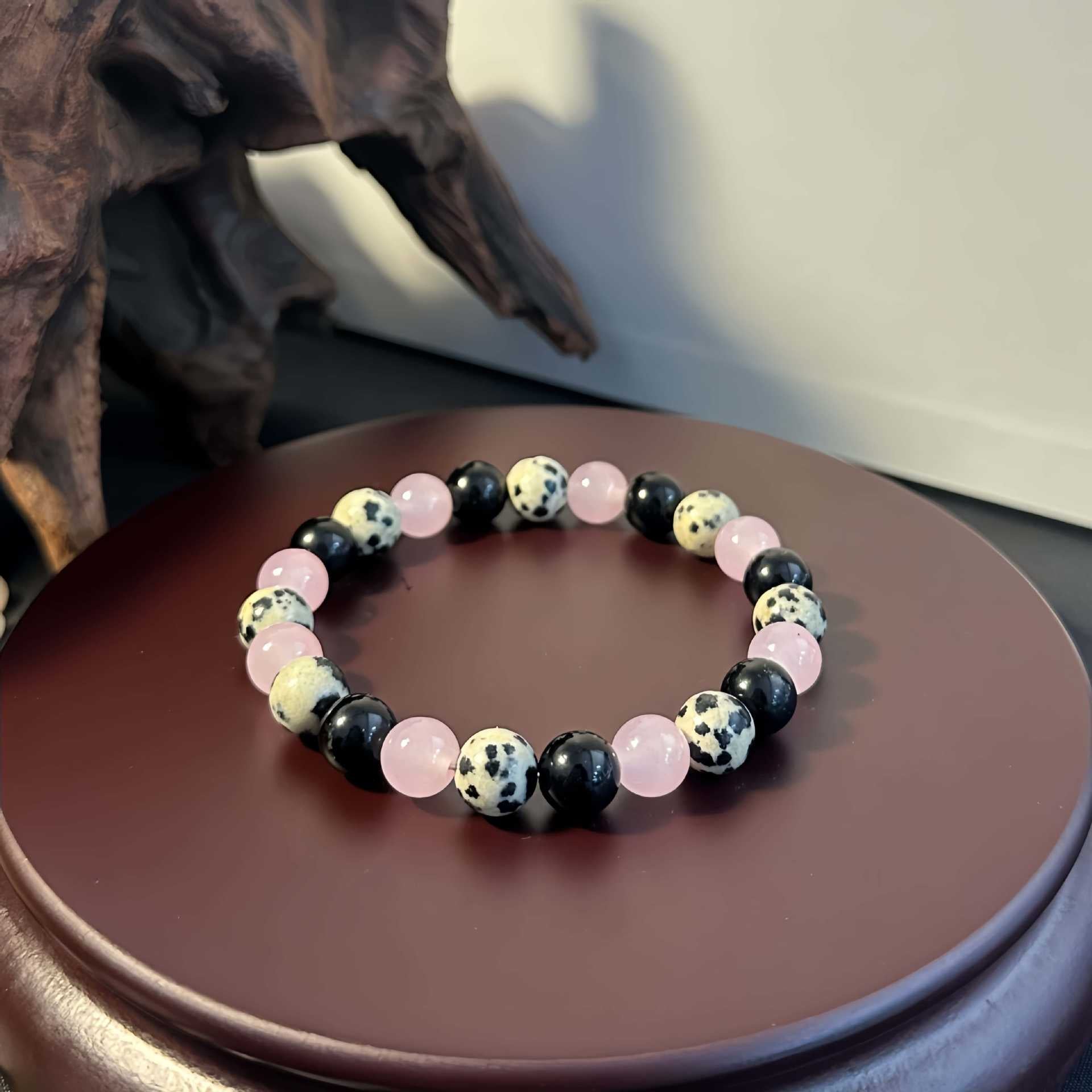 Huaxia Treasures Protection & Love Bracelet - Spot Stone, Rose Quartz & Black Obsidian