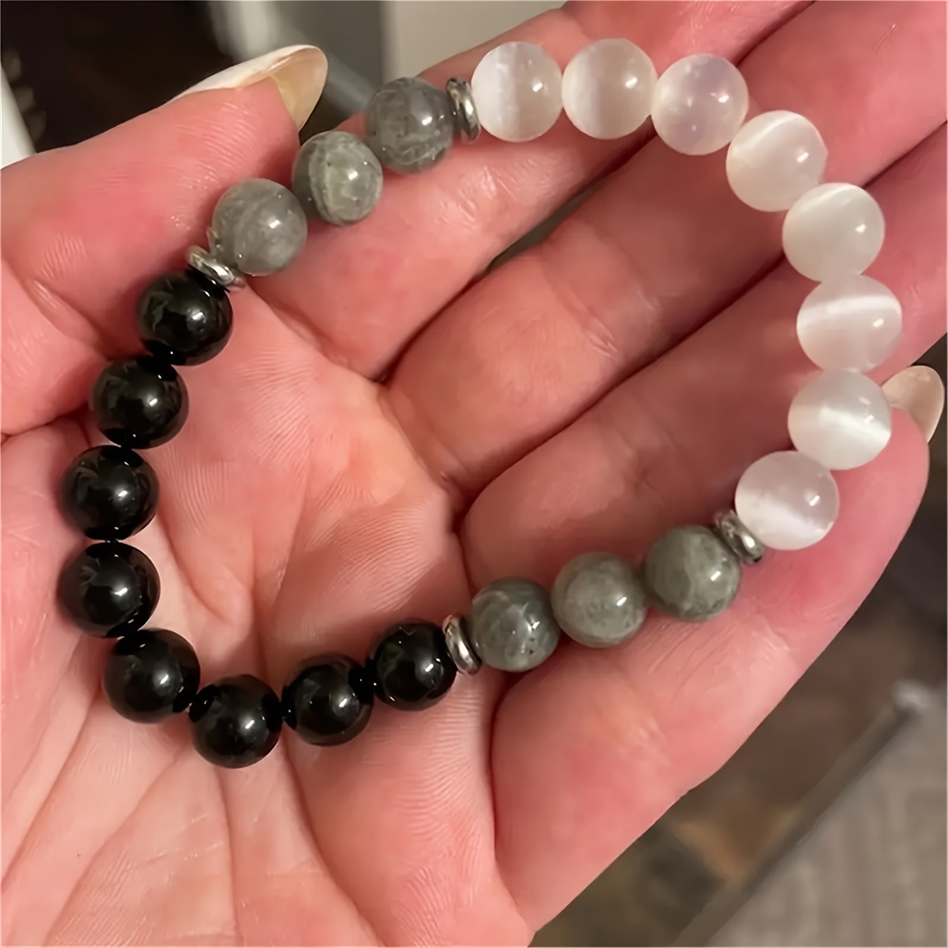 Huaxia Treasures Protection & Success Bracelet - White Tremolite, Black Obsidian & Tiger Eye