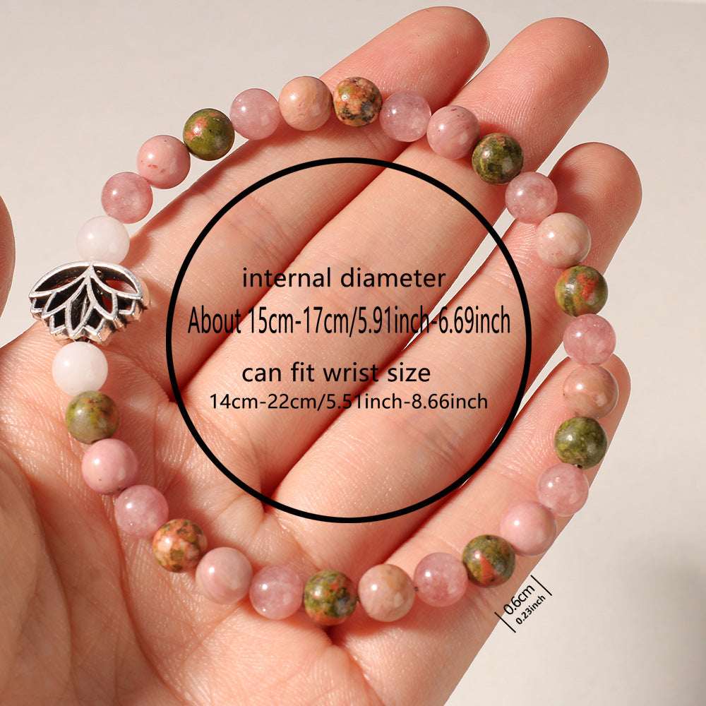 Natural Malachite Strawberry Quartz Lotus Bracelet