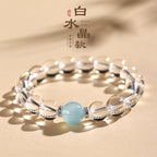 Huaxia Treasures Natural Clear Quartz Bracelet with Aquamarine Bead Accent