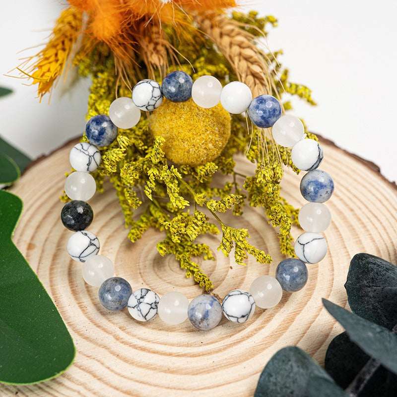 Natural Blue Spot Stone White Jade Turquoise Beaded Bracelet
