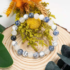 Natural Blue Spot Stone White Jade Turquoise Beaded Bracelet
