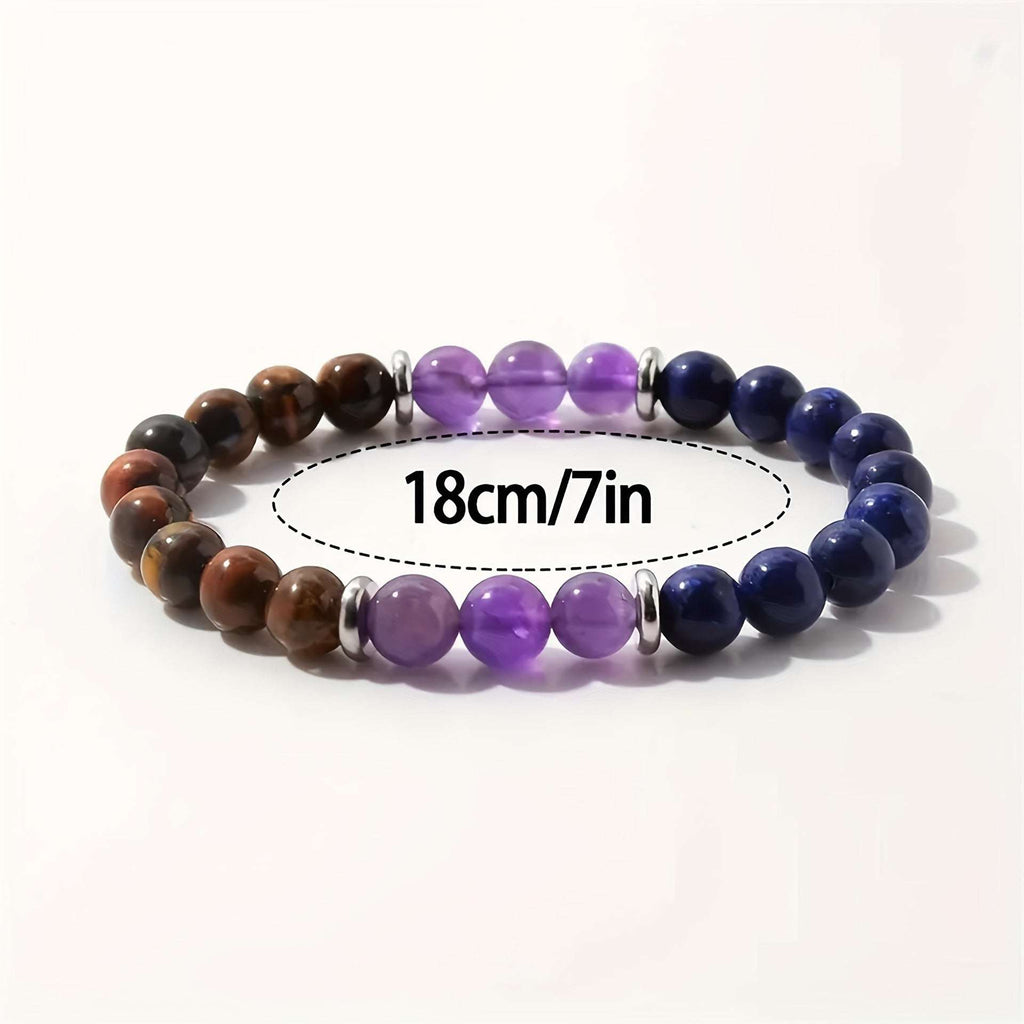 Natural Crystal Bracelet - Amethyst Lapis Lazuli Tiger Eye Stone Beads
