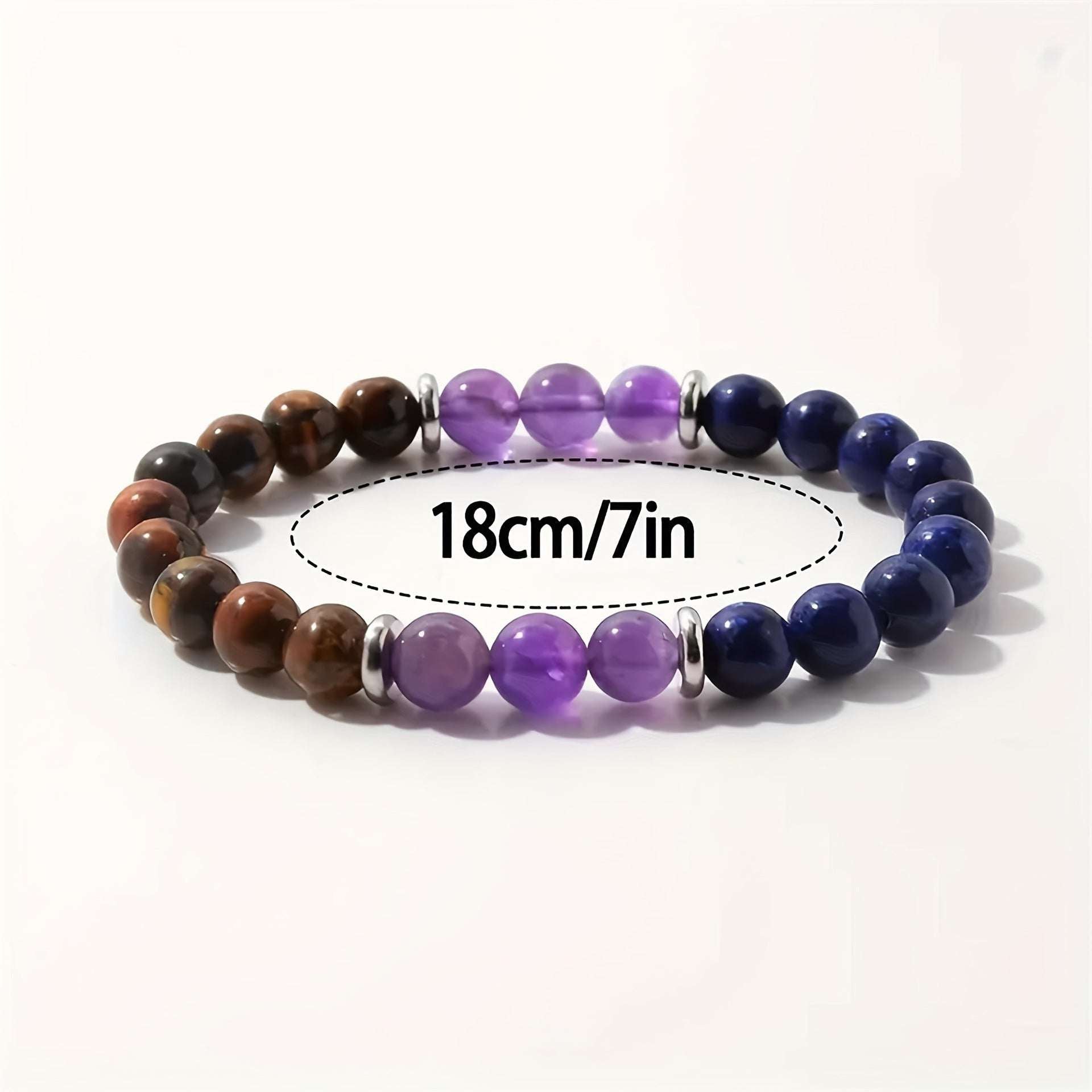 Natural Crystal Bracelet - Amethyst Lapis Lazuli Tiger Eye Stone Beads