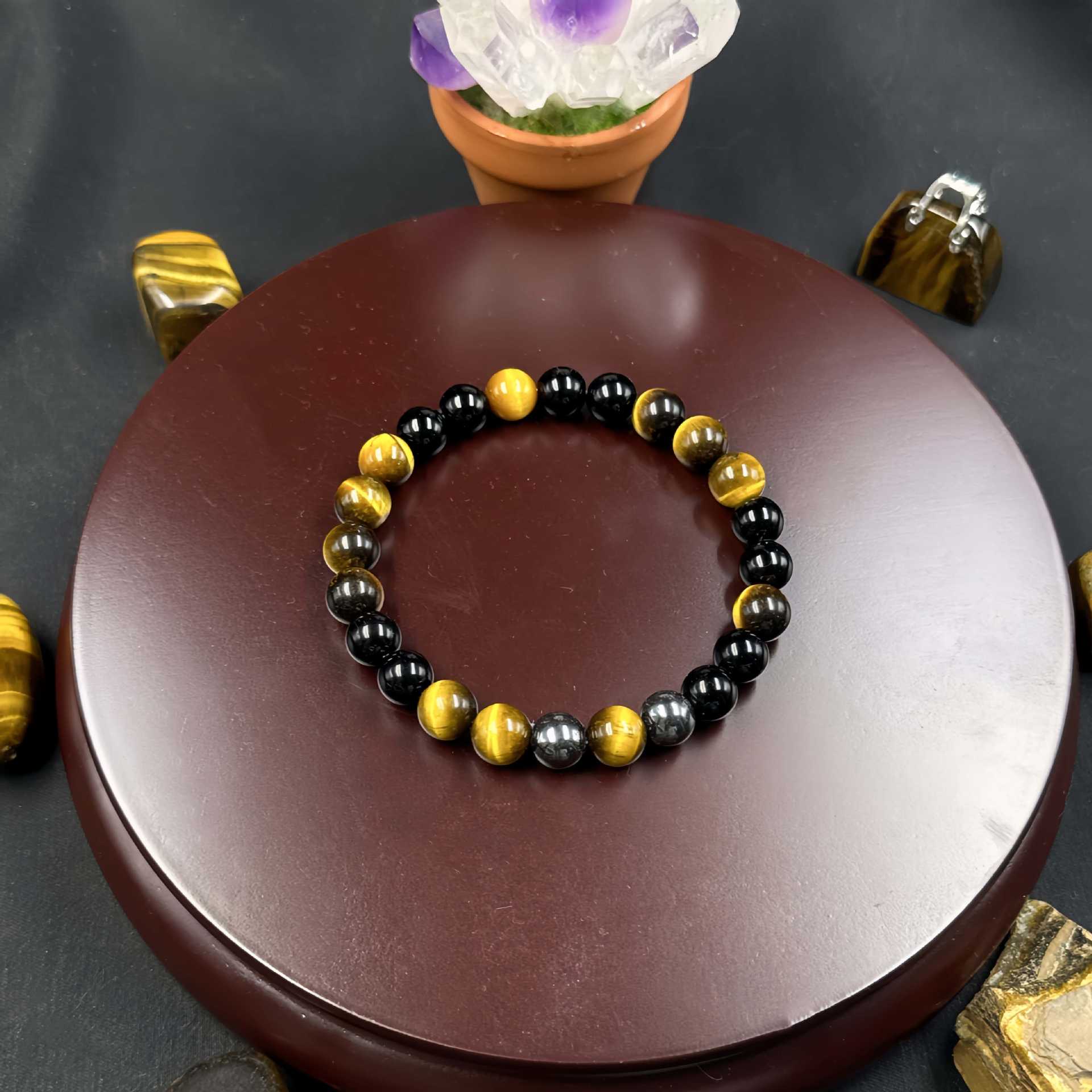 Huaxia Treasures Wealth & Protection Bracelet - Tiger Eye, Black Obsidian & Hematite