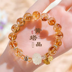 Huaxia Treasures Natural Citrine Bracelet with Lotus Charm - Feng Shui Wealth & Success