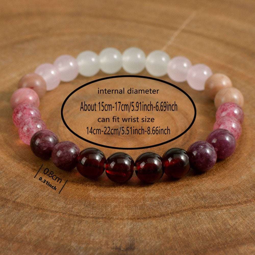 Natural Strawberry Quartz Garnet Bracelet - Women’s Red Wood Grain Stone Jewelry
