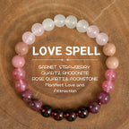 Natural Strawberry Quartz Garnet Bracelet - Women’s Red Wood Grain Stone Jewelry