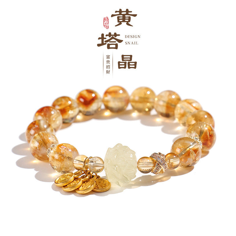 Huaxia Treasures Natural Citrine Bracelet with Lotus Charm - Feng Shui Wealth & Success