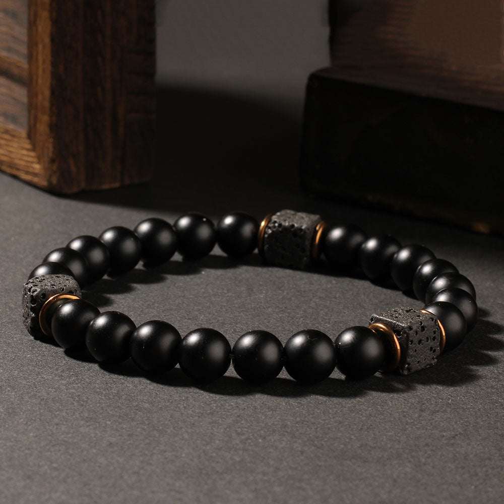 Natural Lava Stone Black Onyx Bracelet - Men’s Crystal Gift