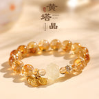 Huaxia Treasures Natural Citrine Bracelet with Lotus Charm - Feng Shui Wealth & Success