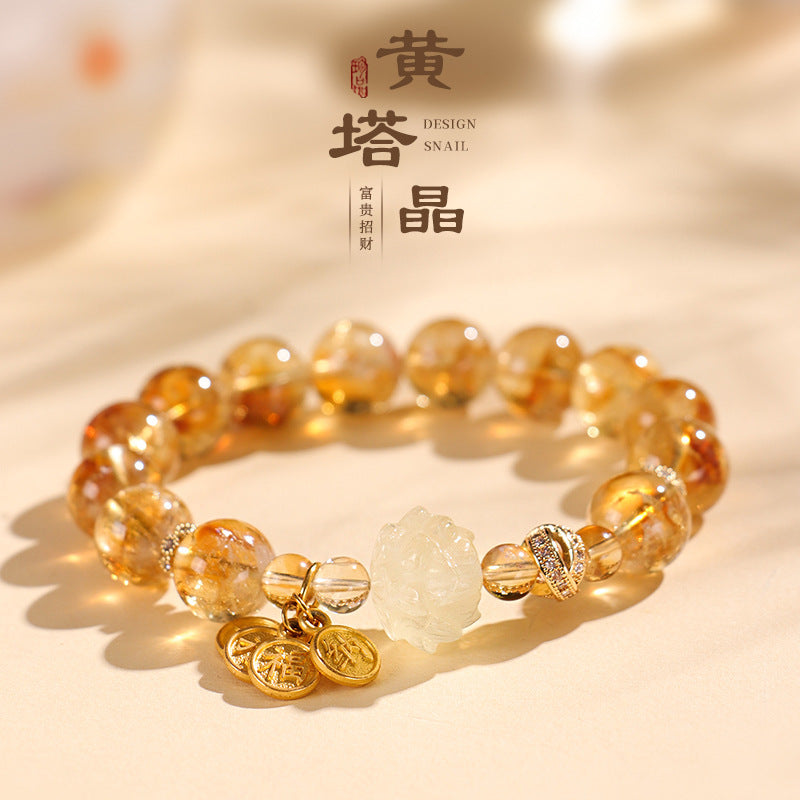 Huaxia Treasures Natural Citrine Bracelet with Lotus Charm - Feng Shui Wealth & Success