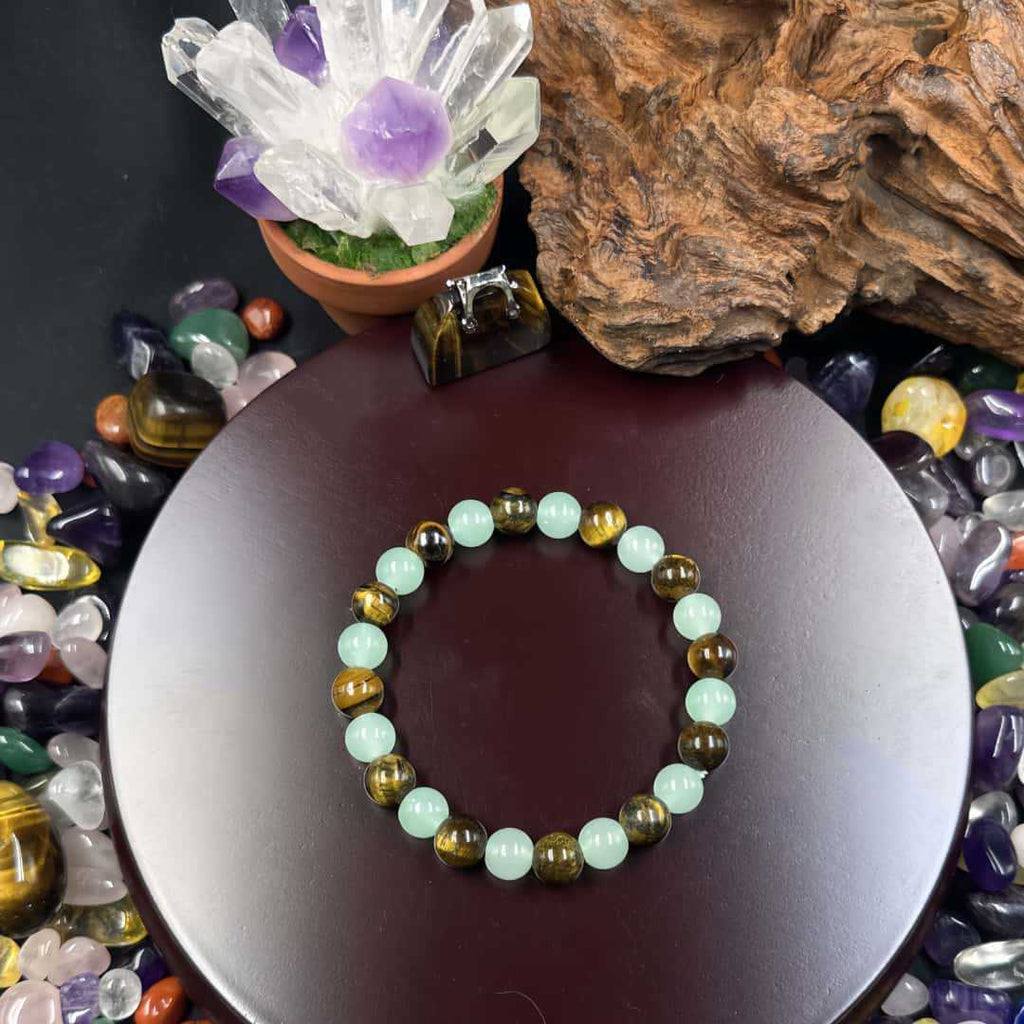 Huaxia Treasures Wealth & Success Bracelet - Tiger Eye & Aventurine Jade Design