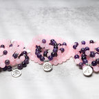 Buddha Stones Natural Rose Quartz & Amethyst Mala Bead Lotus Pendant Bracelet Bracelet BS 6