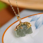 Buddha Stones 925 Sterling Silver Jade Elephant Blessing Fortune Necklace Chain Pendant Necklaces & Pendants BS 5