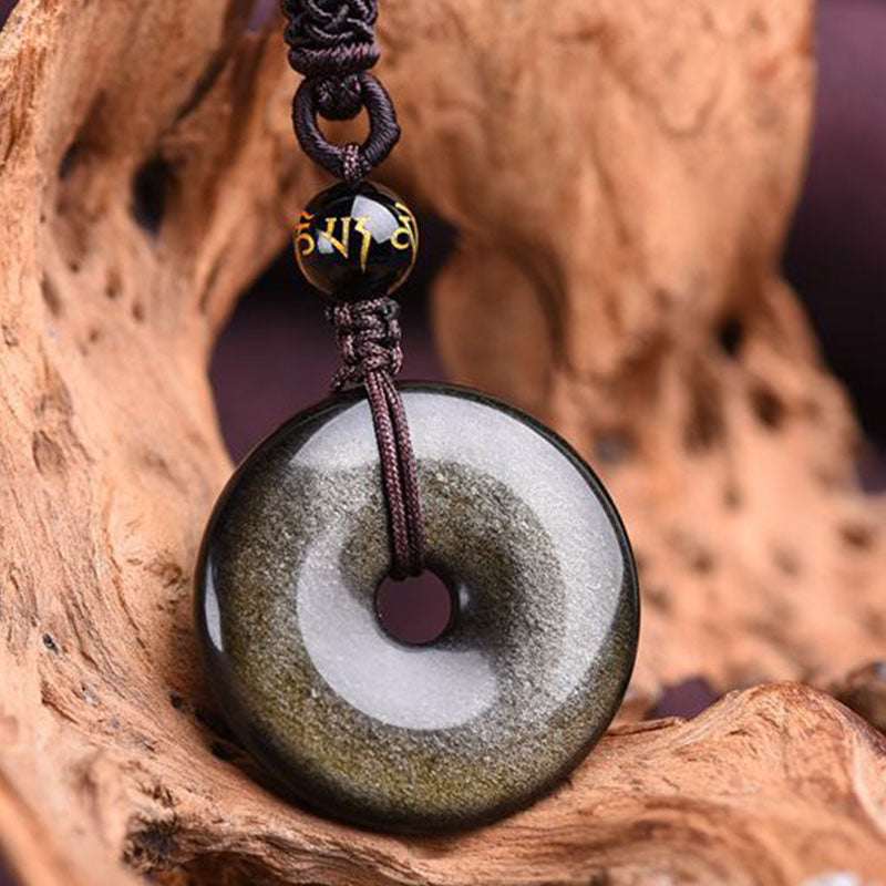 Buddha Stones Tibetan Obsidian Protection Necklace Necklace BS 8
