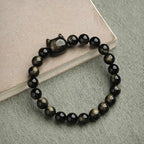 Buddha Stones Gold Sheen Obsidian Silver Sheen Obsidian Lovely Paw Lucky Cat Protection Bracelet Bracelet BS 5