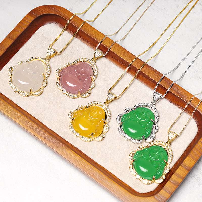 Buddha Stones Good Luck Laughing Buddha Necklace Necklaces & Pendants BS 4