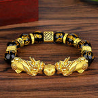 Buddhastoneshop FengShui Double PiXiu Obsidian Om Mani Padme Hum Wealth Bracelet