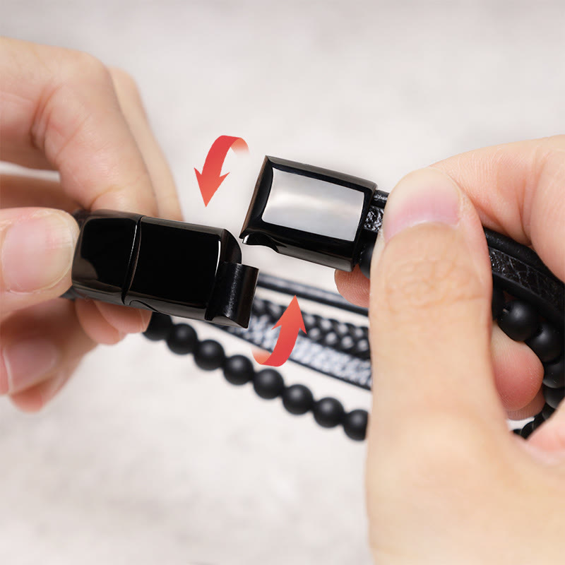 Buddha Stones Natural Lava Rock Black Onyx Bead Leather Bracelet Bracelet BS 4