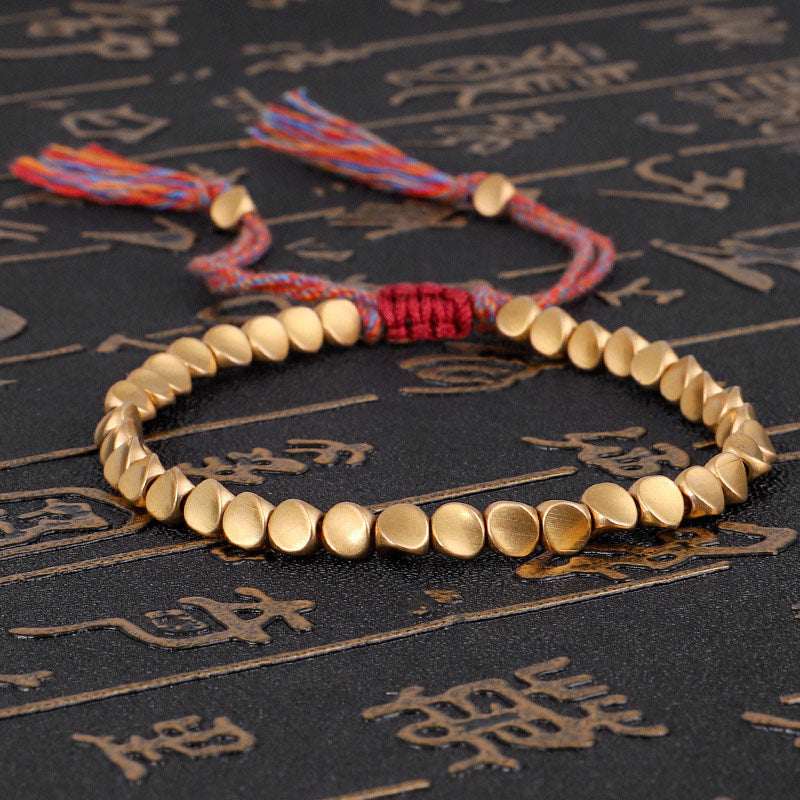 Buddha Stones Tibetan Copper Beads Healing Luck Bracelet Bracelet BS Shiny