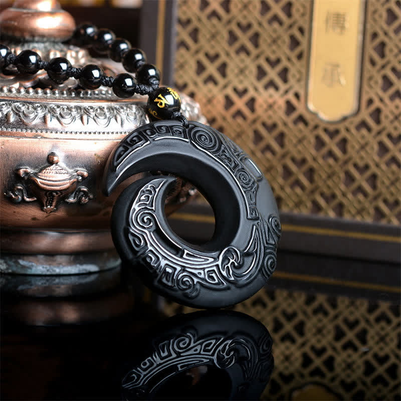 Buddha Stones Natural Black Obsidian Ice Obsidian Strength Necklace Pendant Necklaces & Pendants BS 2