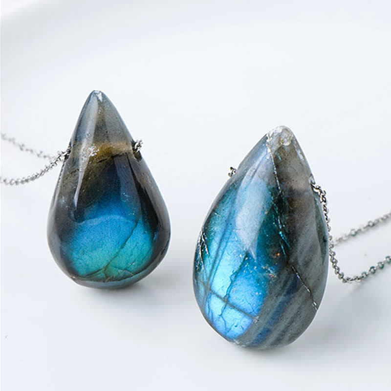 Buddha Stones Labradorite Water Drop Support Healing Necklace Pendant Necklaces & Pendants BS 5