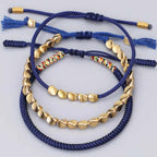 Buddha Stones 3 PCS Tibetan Copper Beads Healing Protection Luck Bracelet Set Bracelet BS 1