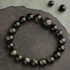 Buddha Stones Gold Sheen Obsidian Silver Sheen Obsidian Lovely Paw Lucky Cat Protection Bracelet Bracelet BS 9