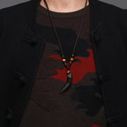 Buddha Stones Natural Ice Obsidian Wolf Tooth Pattern Courage Necklace Pendant Necklaces & Pendants BS 4